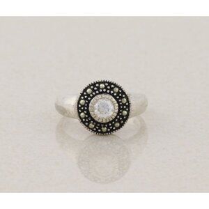 Sterling Silver Cubic Zirconia and Marcasite Ring Size 9